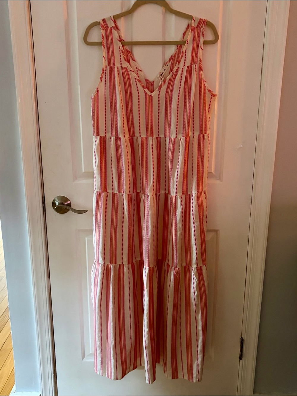 Marine Layer Pink, Orange and White Striped Tiered Maxi Dress NWOT medium